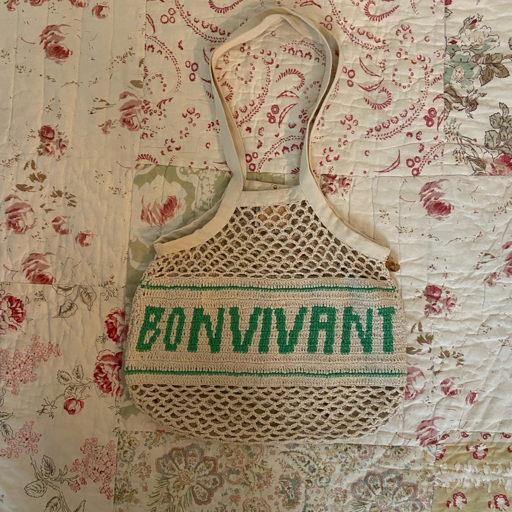 Clare V Cream and Green Tote Bag